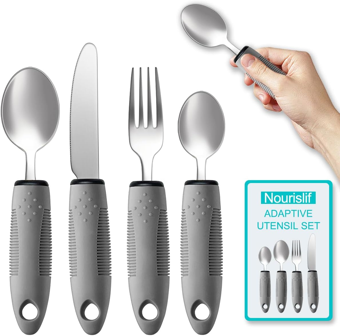 Adaptive Utensils, Adaptive Utensils 4Pcs for Hand Tremors,Elderly, Arthritis,Parkinsons-Built up Utensils for Adults–Easy Grip Aids Handle–2.5Oz Each Weighted Silverware for Hand Tremors